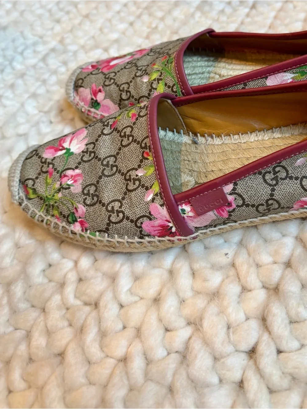 Gucci Bloom Floral GG Canvas Espadrilles with Berry LP Trim